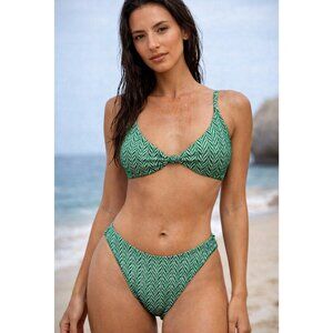 Berlook Two Piece Swimsuit Bikini Green White Knot Small/Medium Reversible NEW